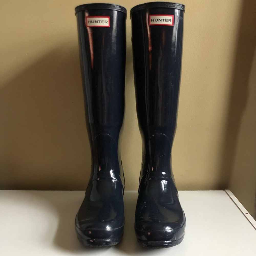 Hunter Tall Navy Gloss Boots Wide Calf